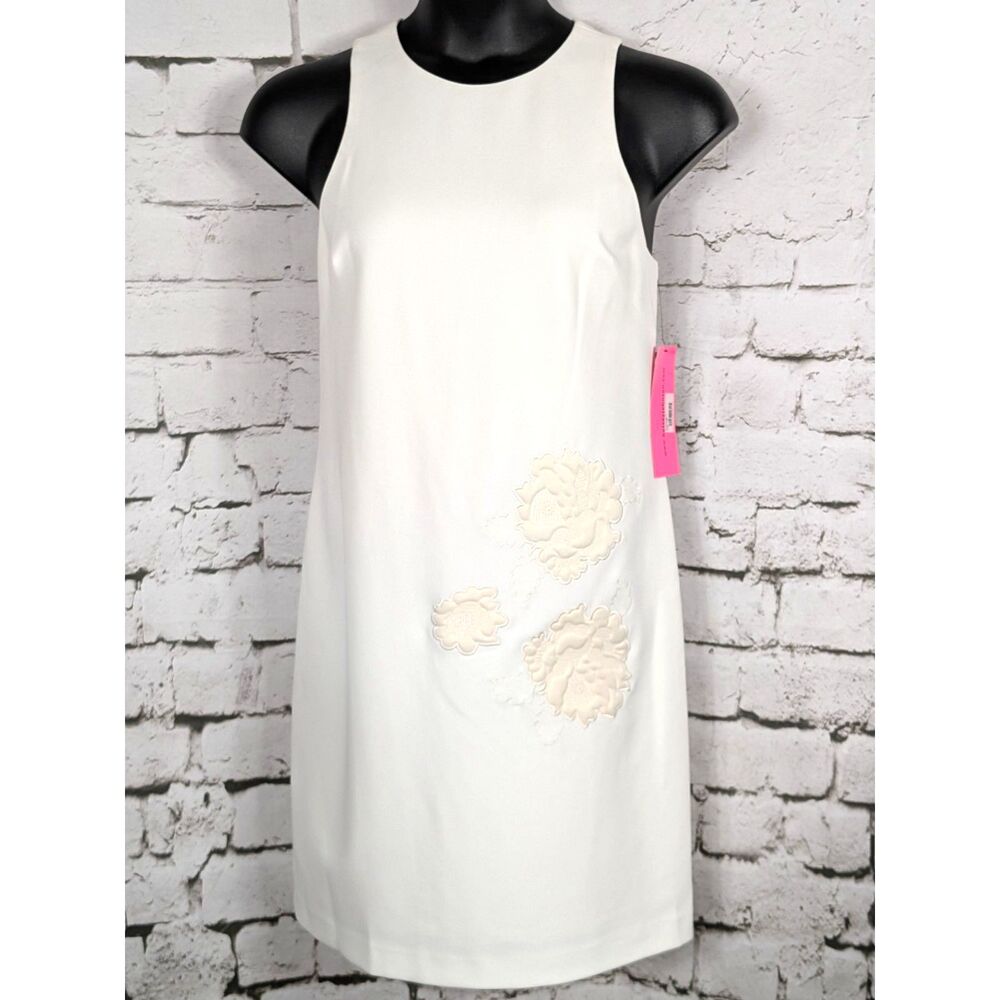 BETSEY JOHNSON Floral Applique Stretch Sheath Dress Ivory Artsy Size 12 NWT - Picture 3 of 10
